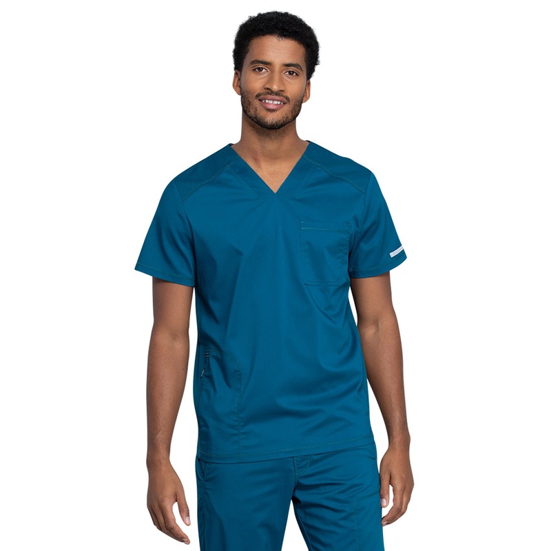 Men's 2-Pocket V-Neck Top - WW603 - Caribbean Blue
