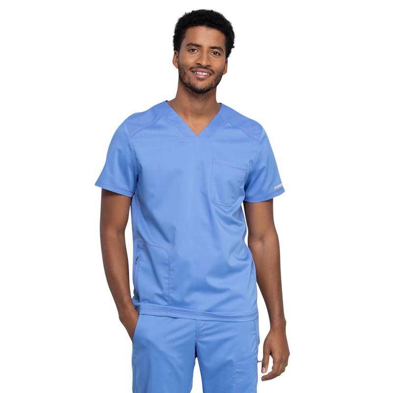 Men's 2-Pocket V-Neck Top - WW603 - Ciel Blue