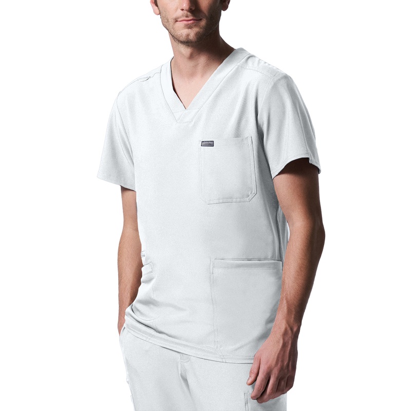 Men's 4-Pocket Back Yoke V-Neck Top - LT110 - White