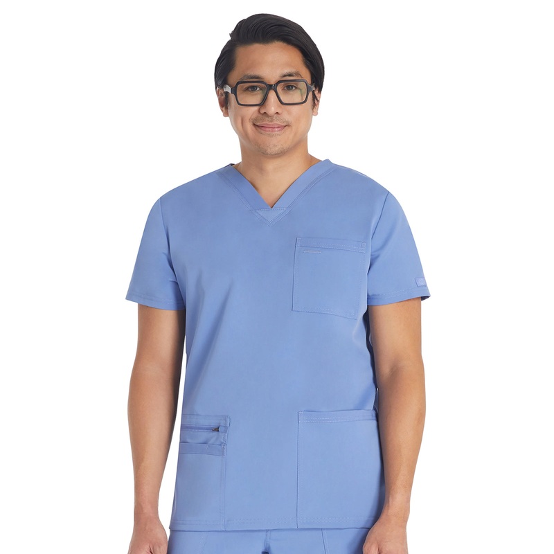Men's 4-Pocket V-Neck Top - DK672 - Ciel