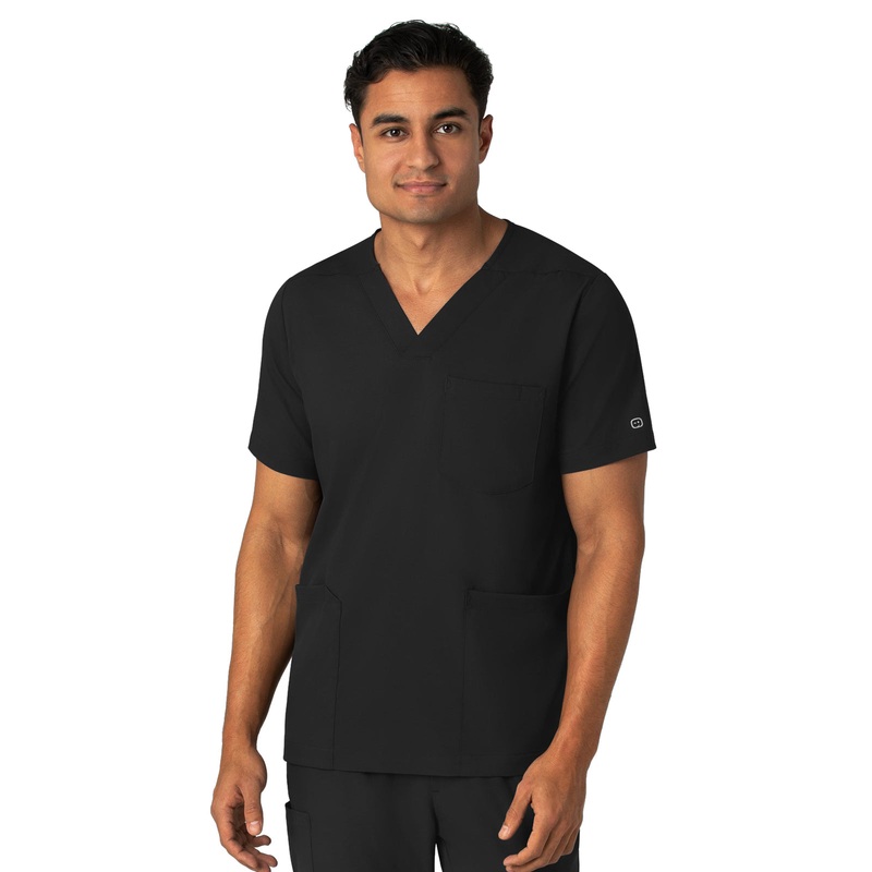 Men's Four-Pocket V-Neck Top - 6351 - Black