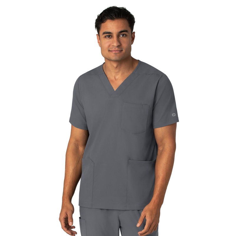 Men's Four-Pocket V-Neck Top - 6351 - Pewter