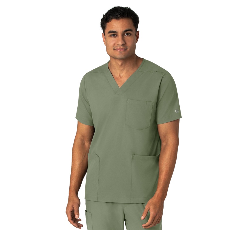 Men's Four-Pocket V-Neck Top - 6351 - Sage