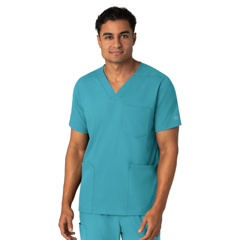Men's Four-Pocket V-Neck Top - 6351 - Teal