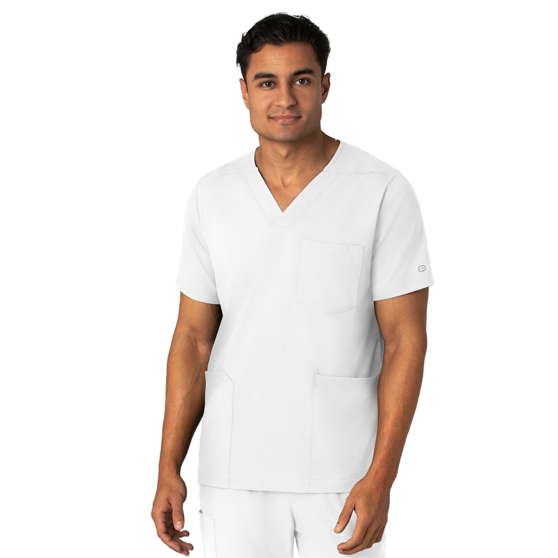 Men's Four-Pocket V-Neck Top - 6351 - White