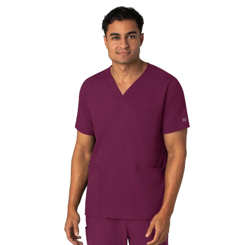 Men's Four-Pocket V-Neck Top - 6351 - Wine