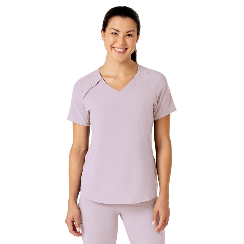 Women's Four-Pocket Hidden Zip V-Neck Top - 6234 - Pastel Lilac