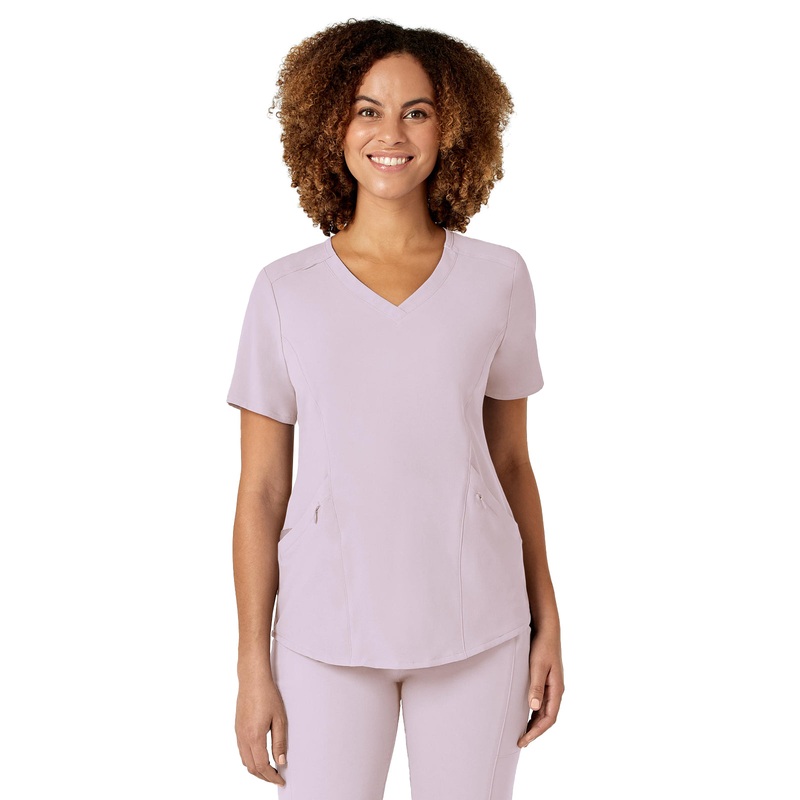 Women's Four-Pocket V-Neck Top - 6134 - Pastel Lilac