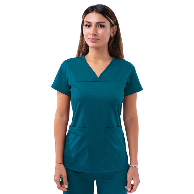 Women's V-Neck Sweetheart Top - P4210 - Caribbbean Blue