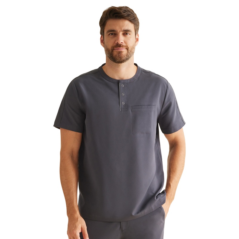 Men's 1-Pocket Shane Mandarin Collar Top - 701 - Pewter