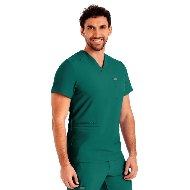 Men's 4-Pocket Back Yoke V-Neck Top - LT110 - Hunter
