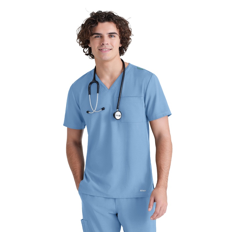 Men's Piped V-Neck Journey Top - GSST179 - Ciel Blue