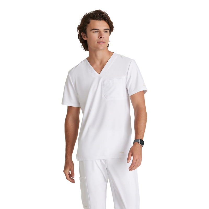 Men's Piped V-Neck Journey Top - GSST179 - White