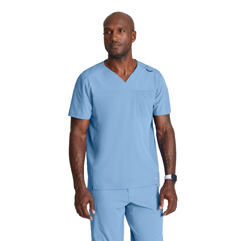 Men's Two-Pocket Ribbed V-Neck Velocity Top - BOT195 - Ciel Blue