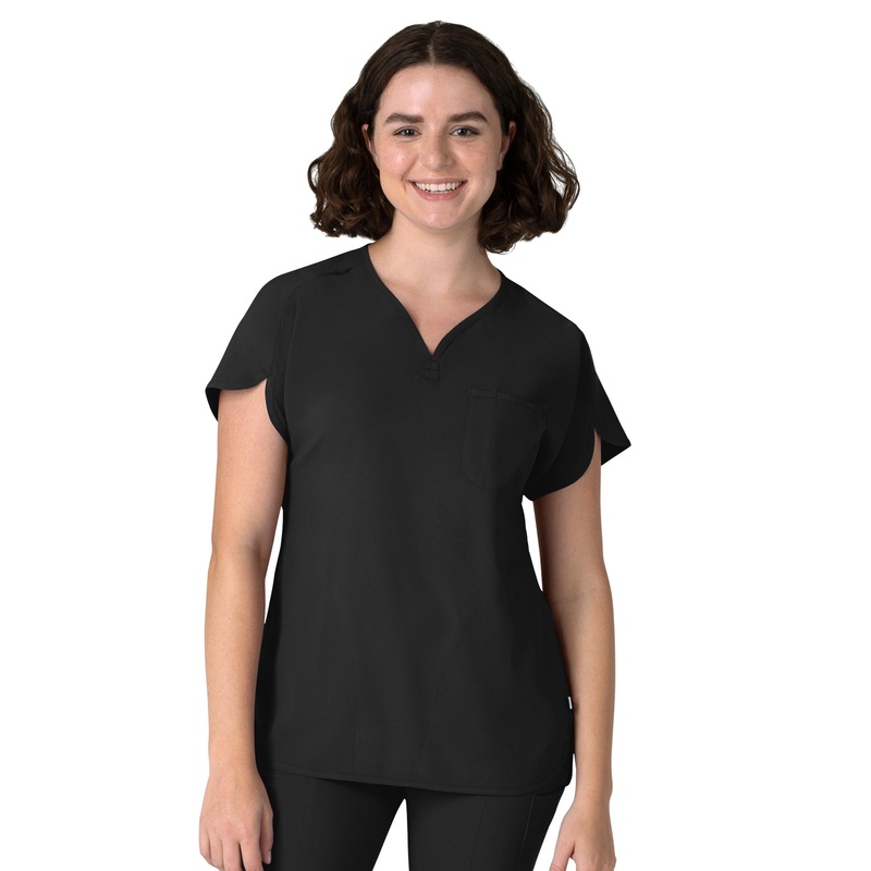 Women's Three-Pocket Y-Neck Dolman Top - 6634 - Black