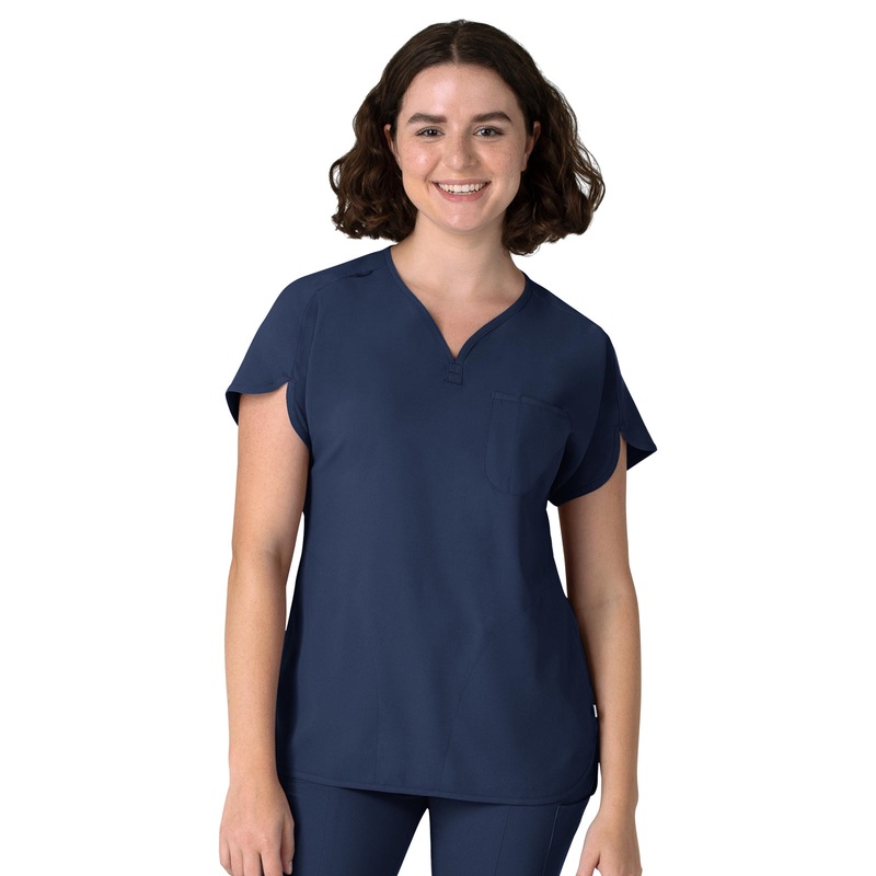 Women's Three-Pocket Y-Neck Dolman Top - 6634 - Navy