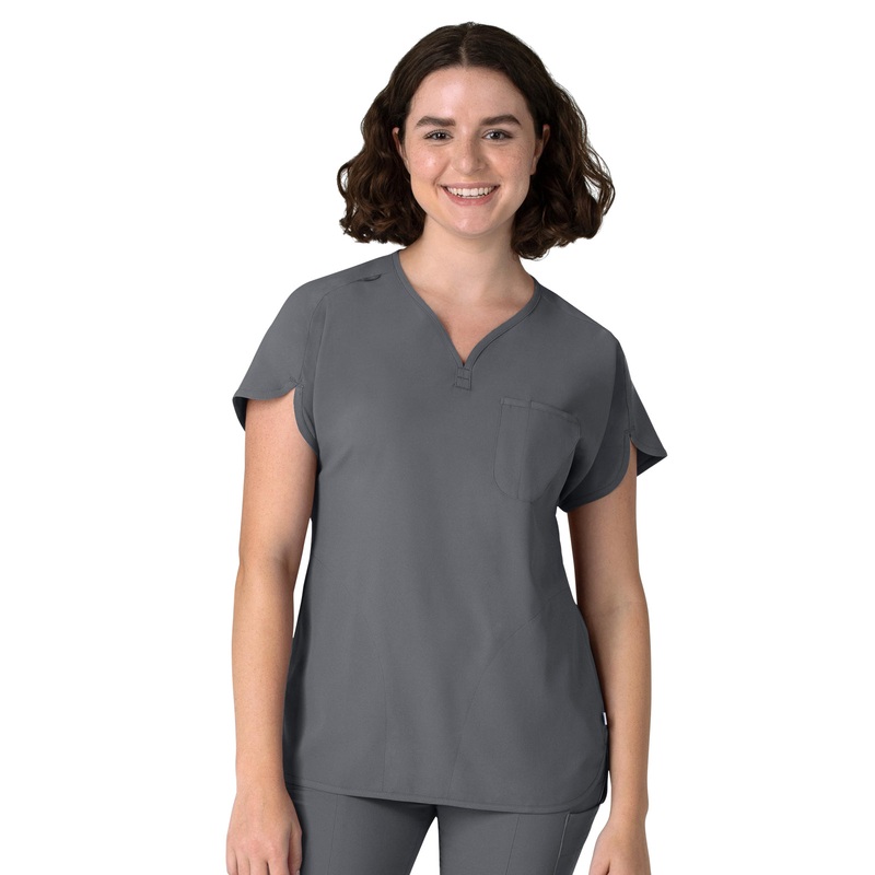 Women's Three-Pocket Y-Neck Dolman Top - 6634 - Pewter