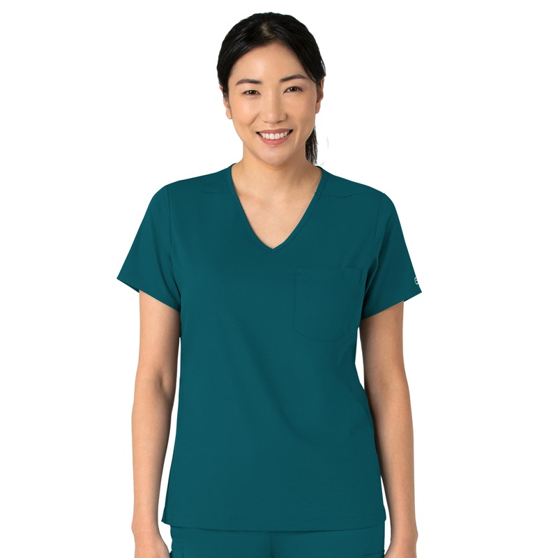 Women's Two-Pocket Tuck-In V-Neck Top - 6151 - Caribbean Blue