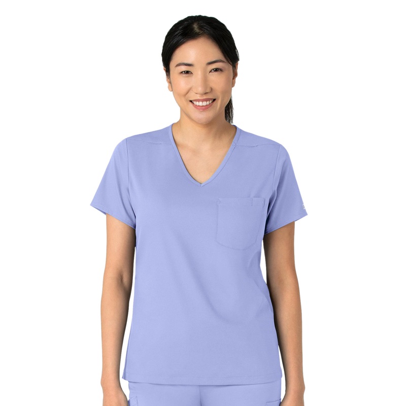 Women's Two-Pocket Tuck-In V-Neck Top - 6151 - Ceil Blue