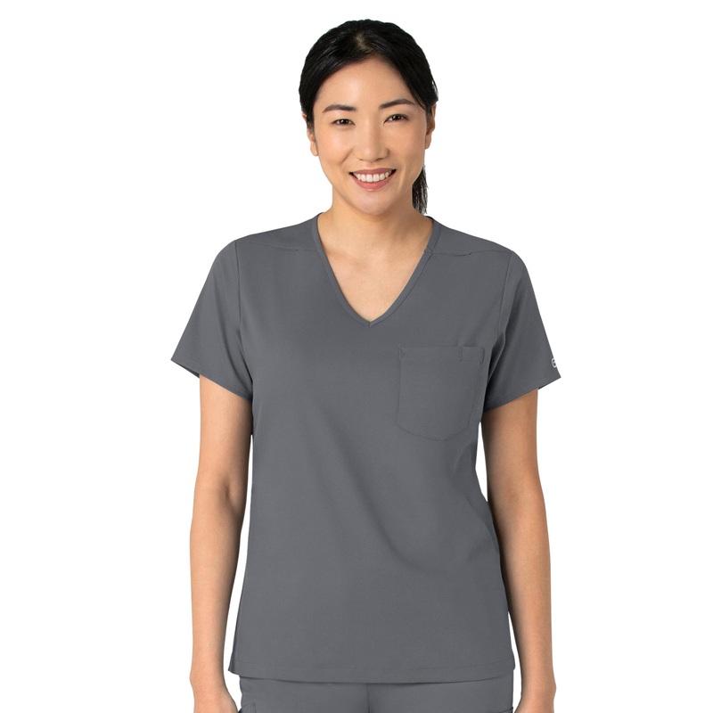 Women's Two-Pocket Tuck-In V-Neck Top - 6151 - Pewter