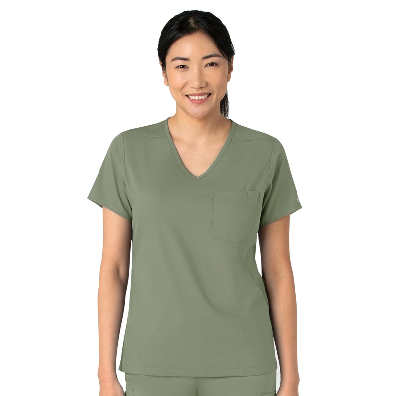 Women's Two-Pocket Tuck-In V-Neck Top - 6151 - Sage