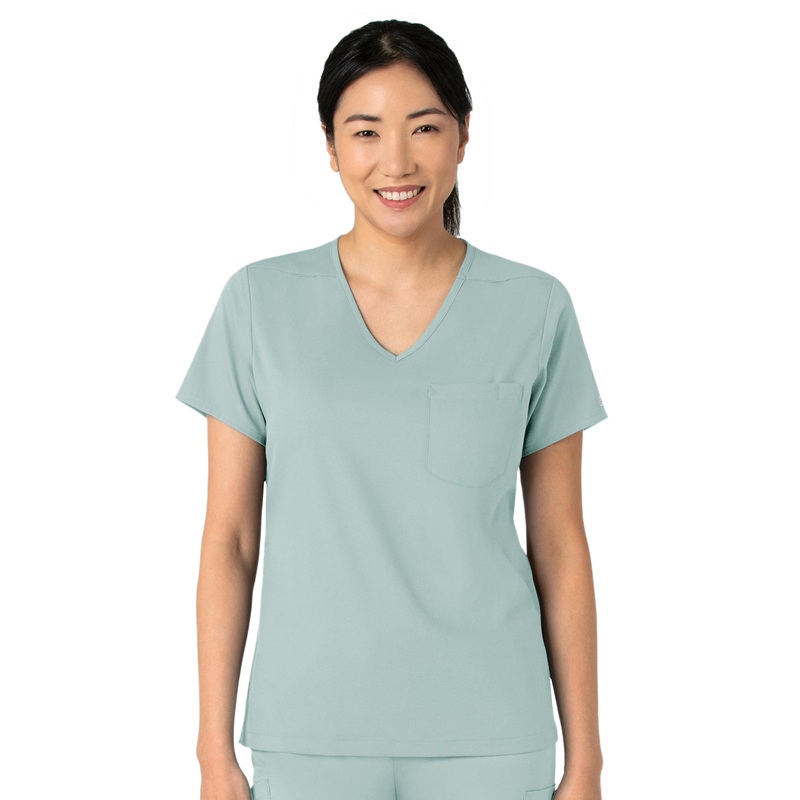 Women's Two-Pocket Tuck-In V-Neck Top - 6151 - Sky Blue