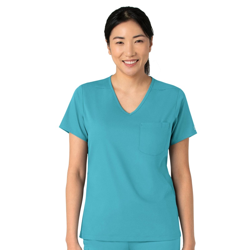 Women's Two-Pocket Tuck-In V-Neck Top - 6151 - Teal