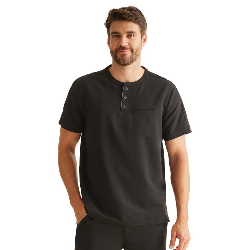 Men's 1-Pocket Shane Mandarin Collar Top - 701 - Black
