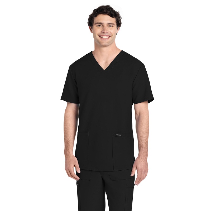 Men's 2-Pocket V-Neck Top - CK784A - Black