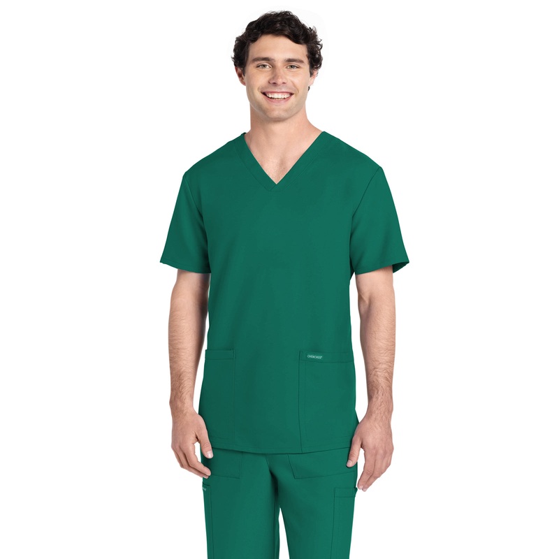 Men's 2-Pocket V-Neck Top - CK784A - Hunter Green