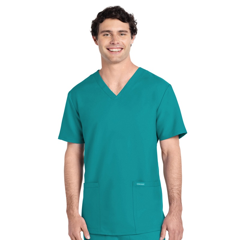 Men's 2-Pocket V-Neck Top - CK784A - Teal Blue