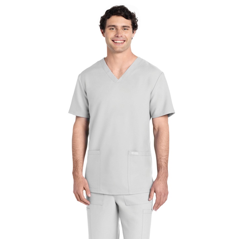Men's 2-Pocket V-Neck Top - CK784A - White