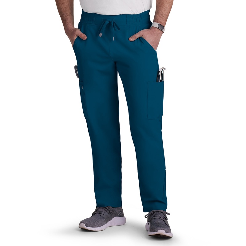 Men's 6-Pocket Drawstring Elastic Waist Neuro Pant - C601 - Caribbean Blue