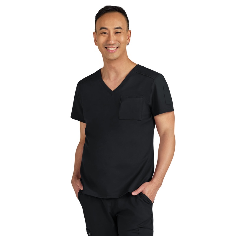 Men's Chest Pocket V-Neck Arthro Top - C650 - Black