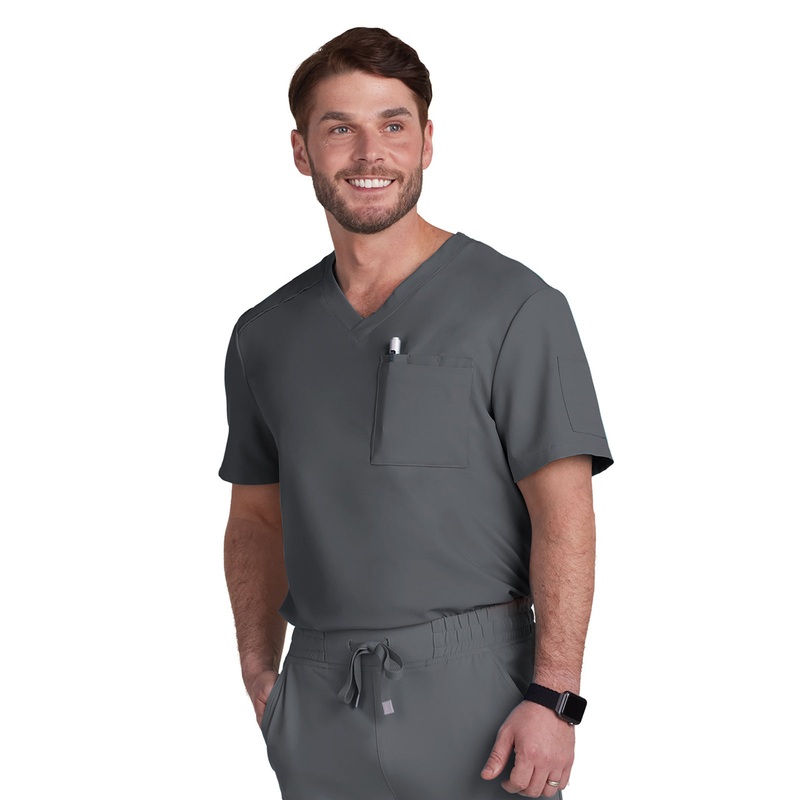 Men's Chest Pocket V-Neck Arthro Top - C650 - Pewter