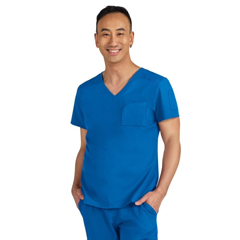 Men's Chest Pocket V-Neck Arthro Top - C650 - Royal Blue
