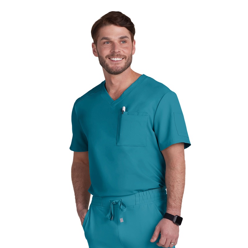 Men's Chest Pocket V-Neck Arthro Top - C650 - Teal