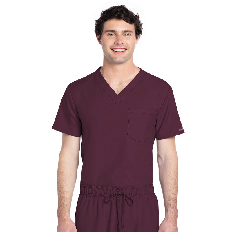 Unisex 1-Pocket V-Neck Top - CK778A - Wine