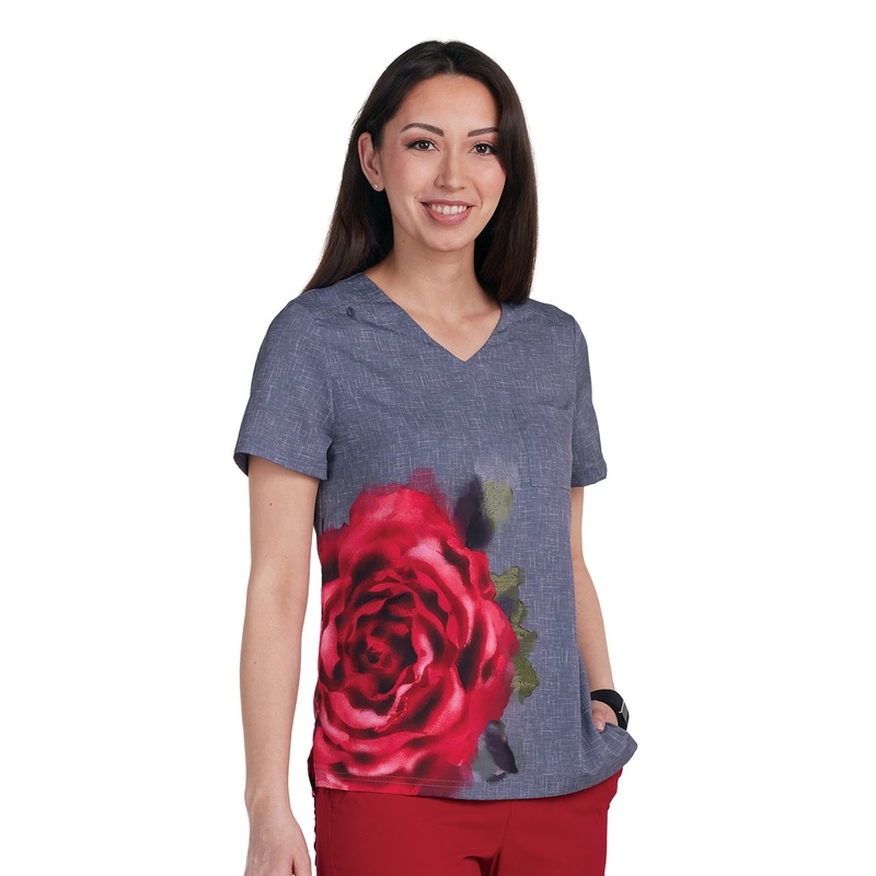 Women's Tie Dye V-Neck Stretch Lani Top - 1114PLM - Rosie Burst