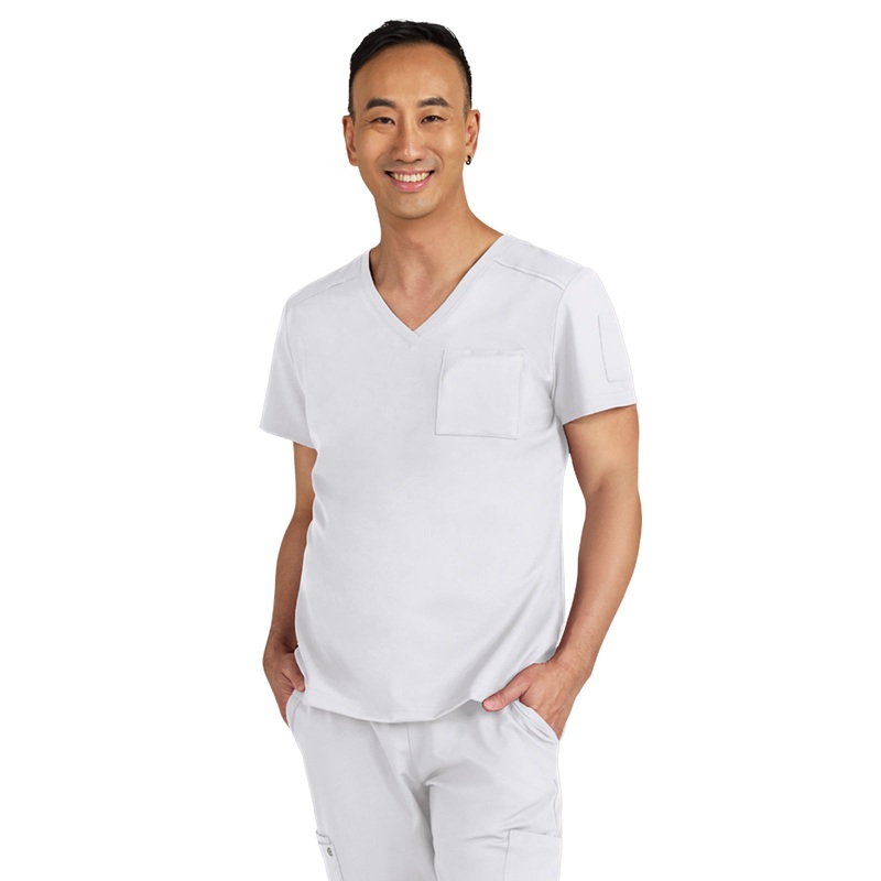 Men's Chest Pocket V-Neck Arthro Top - C650 - White