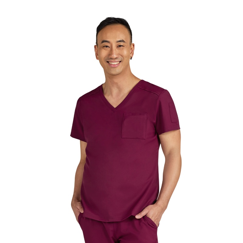 Men's Chest Pocket V-Neck Arthro Top - C650 - Wine