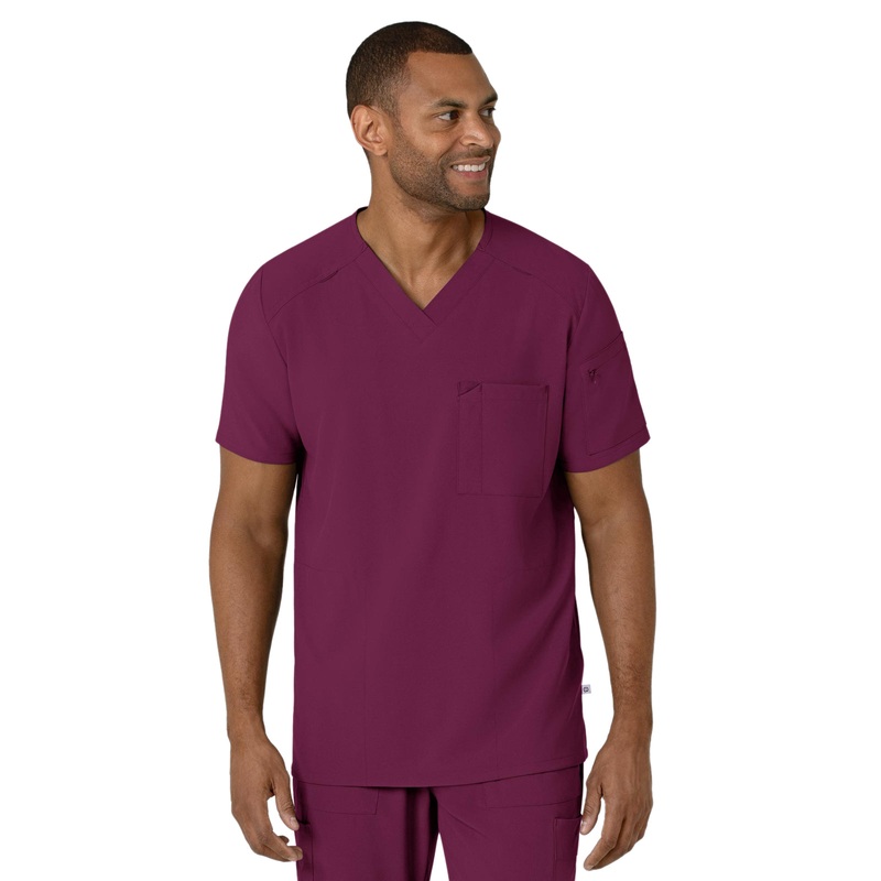 Men's V-Neck Five-Pocket Top - 6834 - Wine