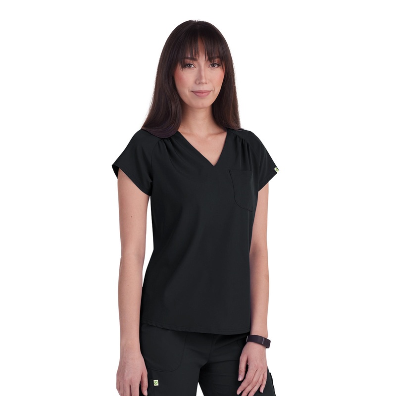 Women's 1-Pocket Heart-Shaped Neckline Eco-Friendly Kailani Top - 1118 - Black