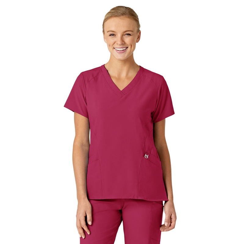 Women's Five-Pocket V-Neck Top - 6155 - Viva Magenta