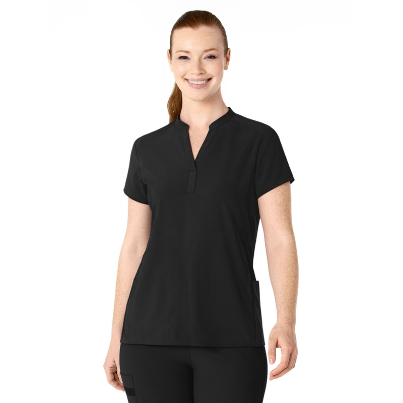 Women's Four-Pocket Mandarin Collar Top - 6734 - Black
