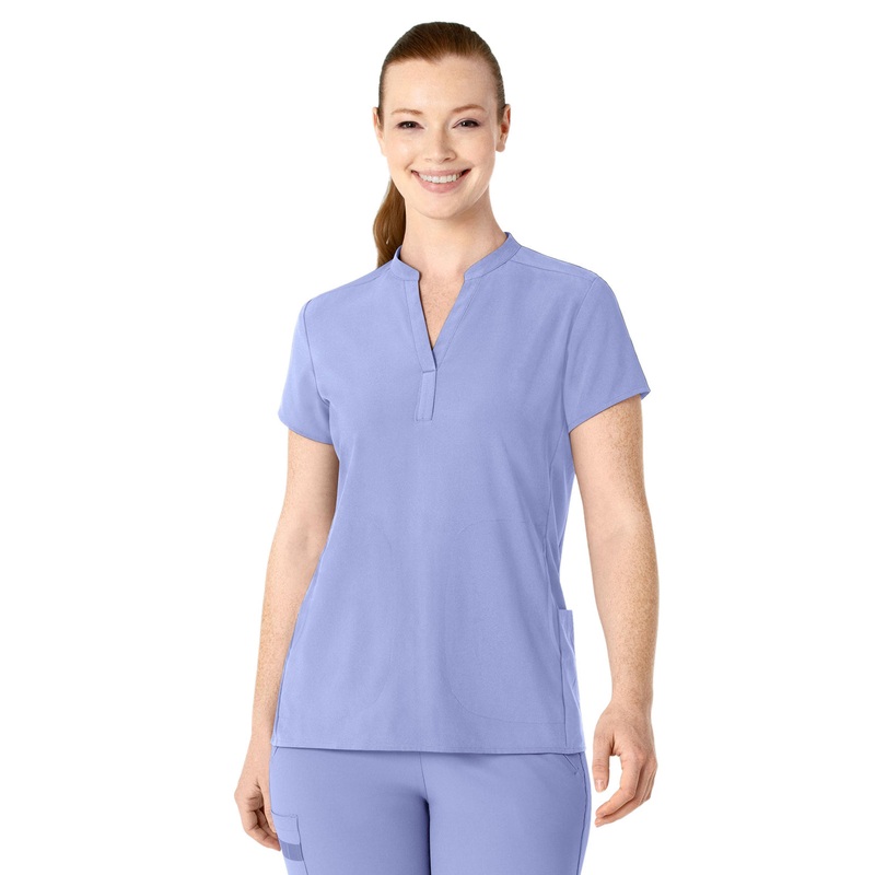Women's Four-Pocket Mandarin Collar Top - 6734 - Ceil Blue