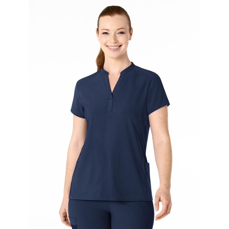 Women's Four-Pocket Mandarin Collar Top - 6734 - Navy