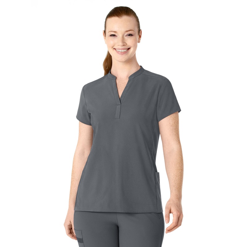 Women's Four-Pocket Mandarin Collar Top - 6734 - Pewter