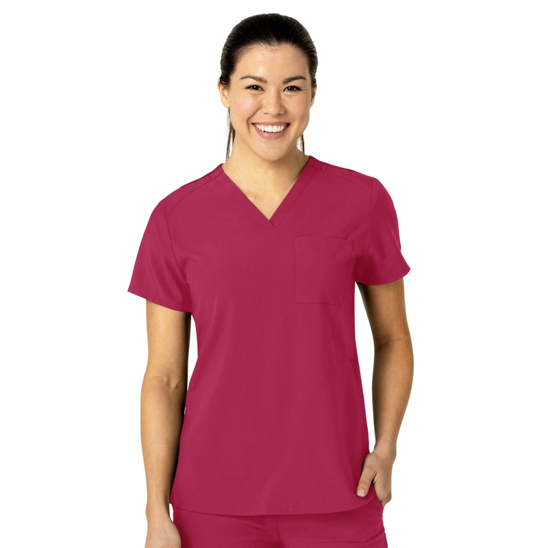 Women's Three-Pocket Flex-N-Reach V-Neck Top - 6045 - Viva Magenta