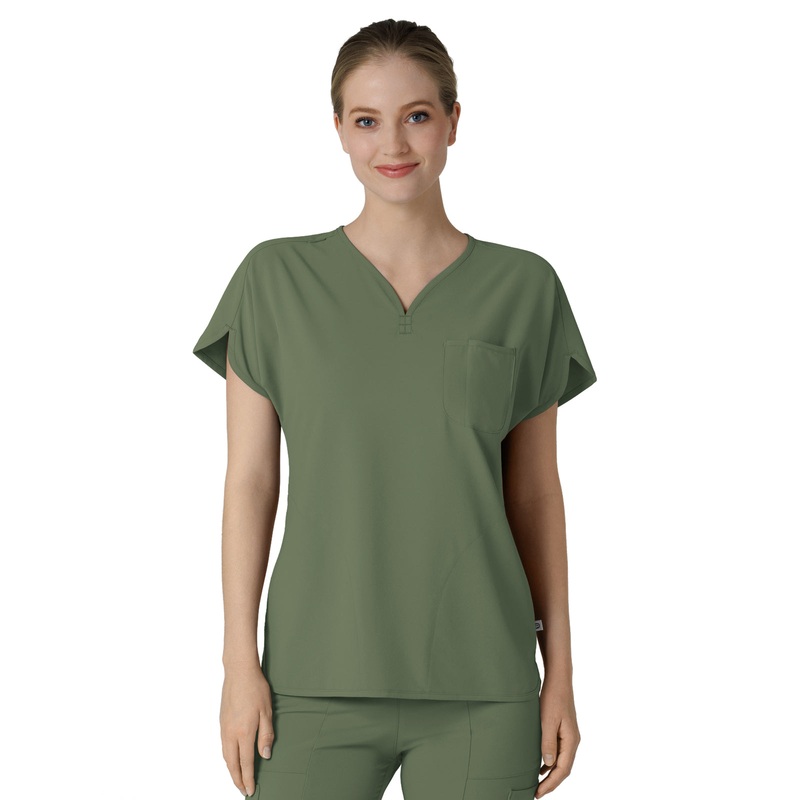 Women's Three-Pocket Y-Neck Dolman Top - 6634 - Olive